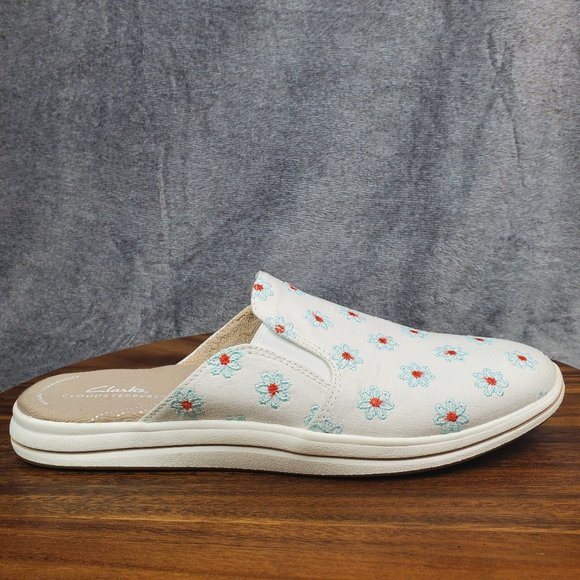 Clarks Mules Sandals Women's 10 Narrow Floral Breeze Shore Slip On Comfort Shoes - Picture 1 of 8